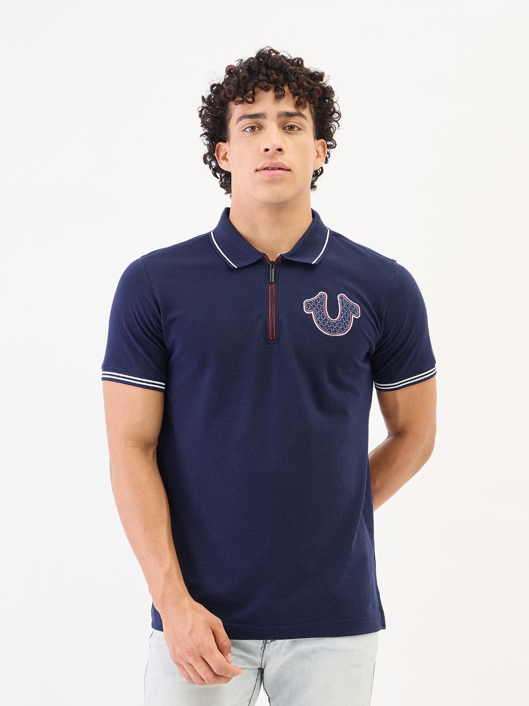 True Religion Men Blue Solid Polo Tshirt