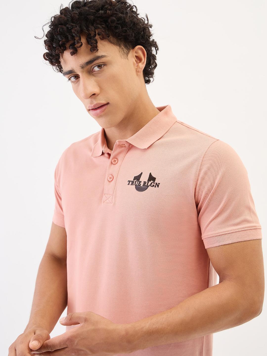 True Religion Men Pink Solid Polo Tshirt