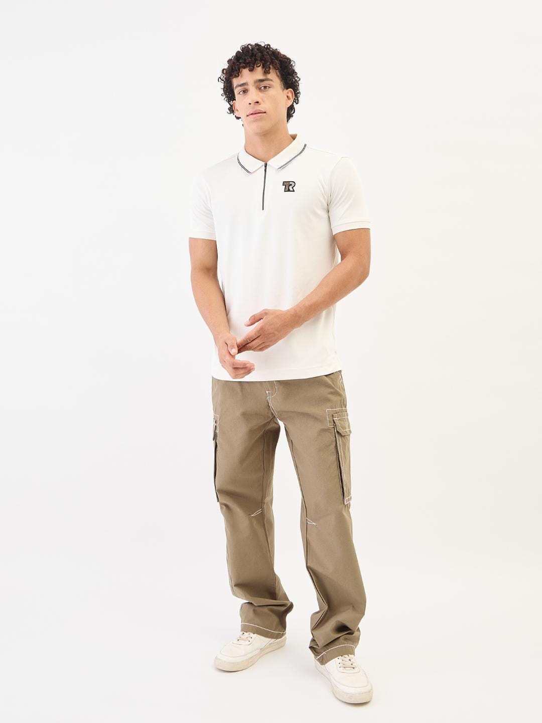 True Religion Men Cream Solid Polo Tshirt