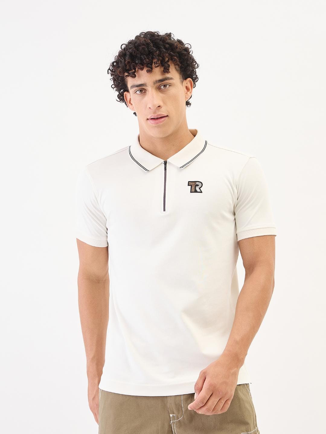 True Religion Men Cream Solid Polo Tshirt