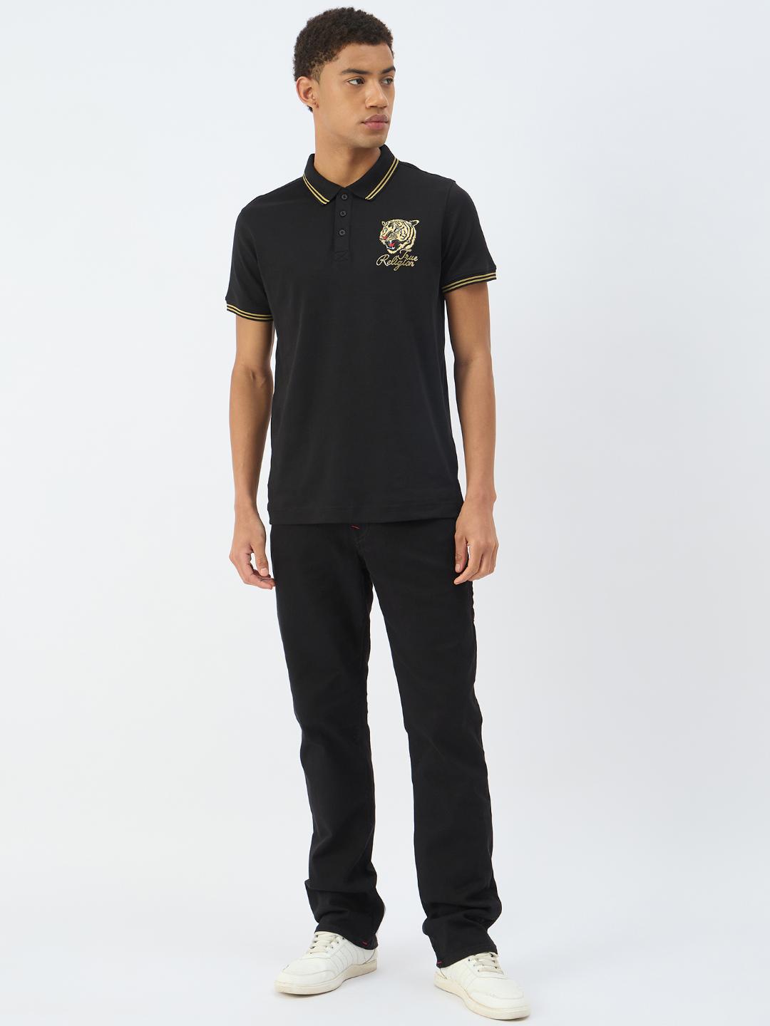 True Religion Men Black Solid Polo Tshirt
