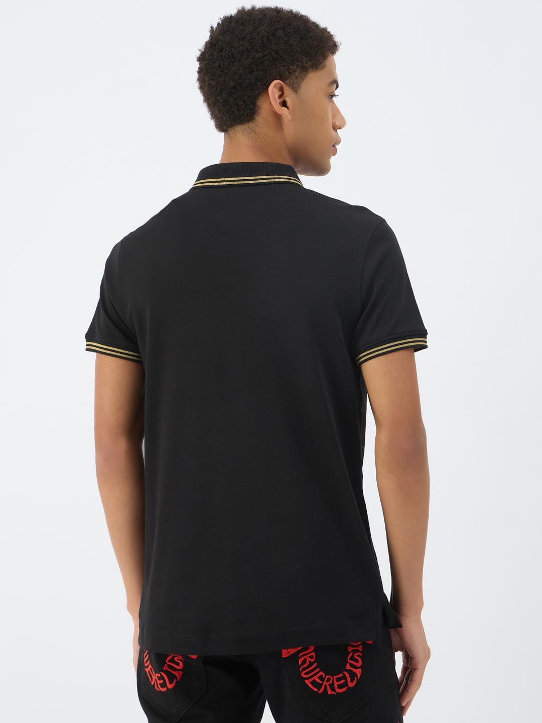 True Religion Men Black Solid Polo Tshirt