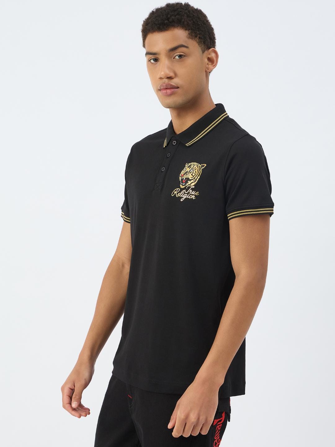 True Religion Men Black Solid Polo Tshirt