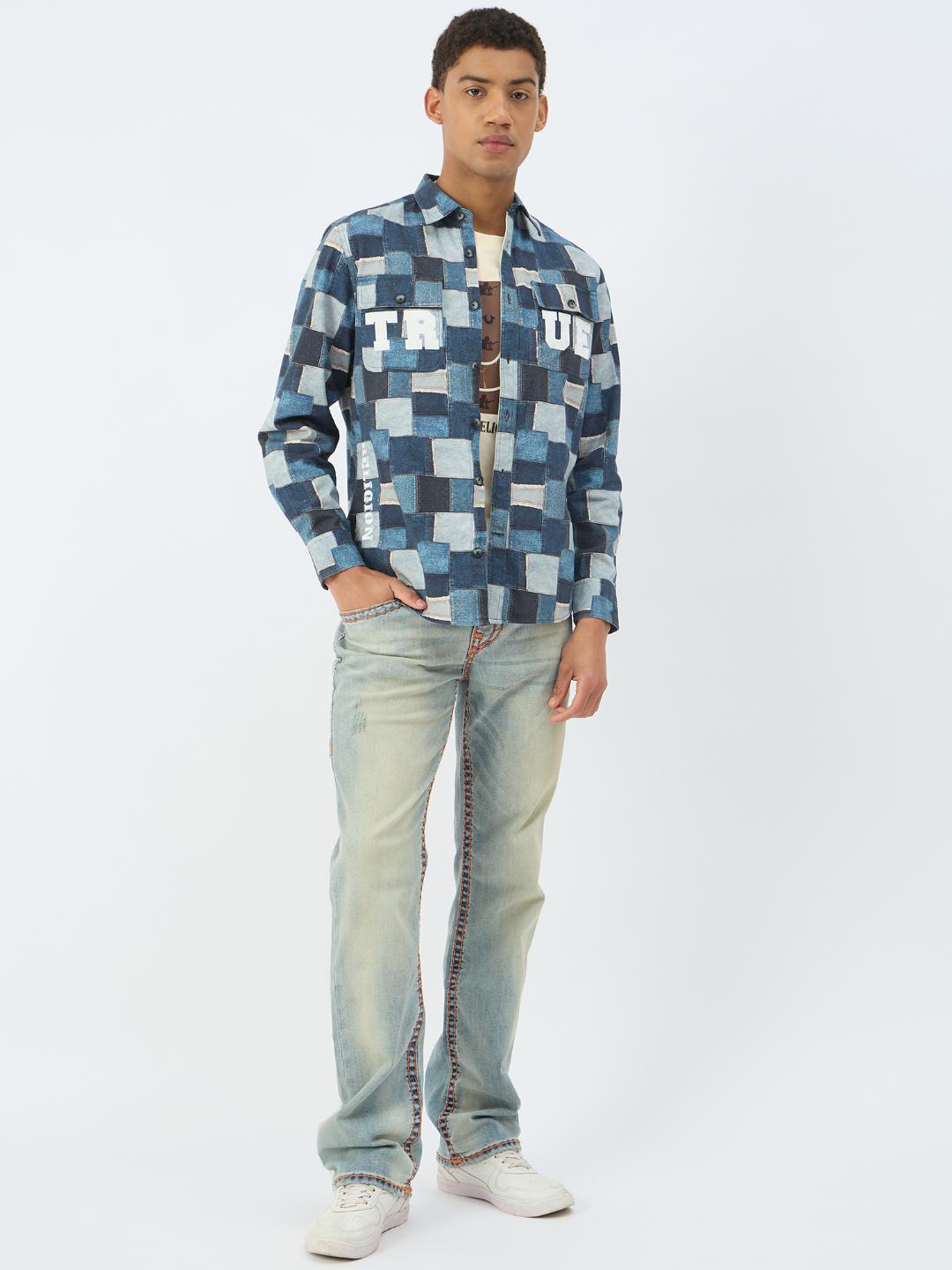 True Religion Men Blue Printed Collar Shirt