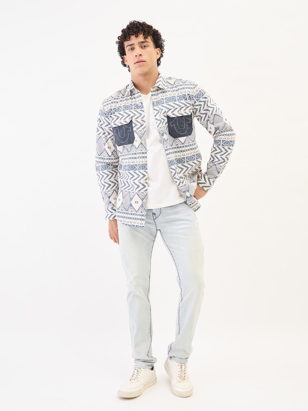 True Religion Men Blue Printed Collar Shirt