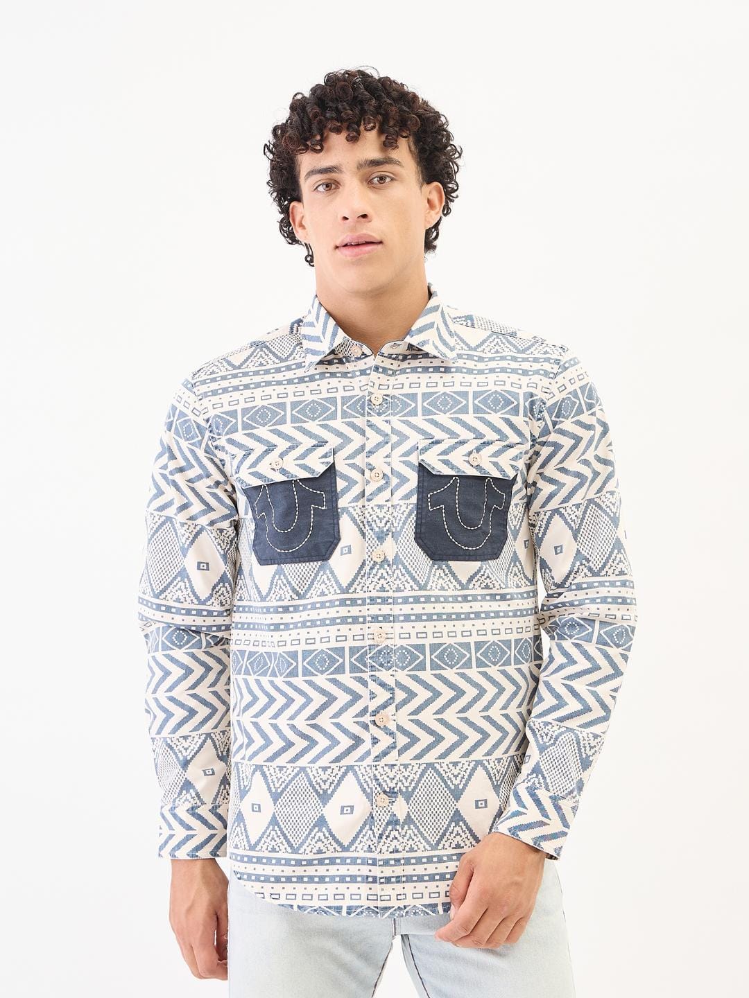 True Religion Men Blue Printed Collar Shirt