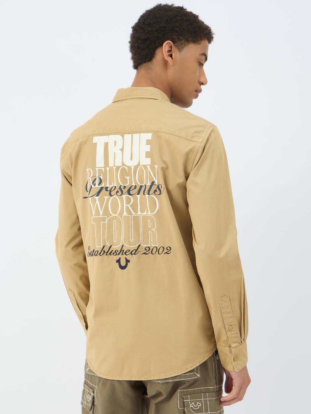 True Religion Men Beige Solid Collar Shirt