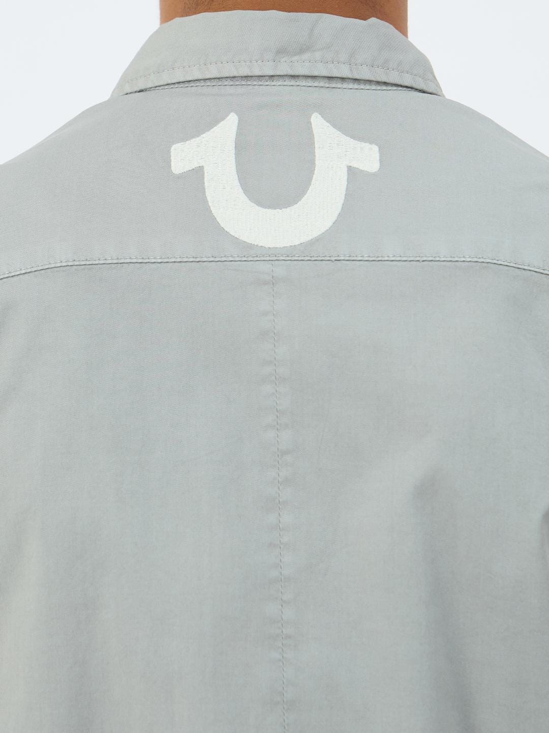 True Religion Men Grey Solid Collar Shirt