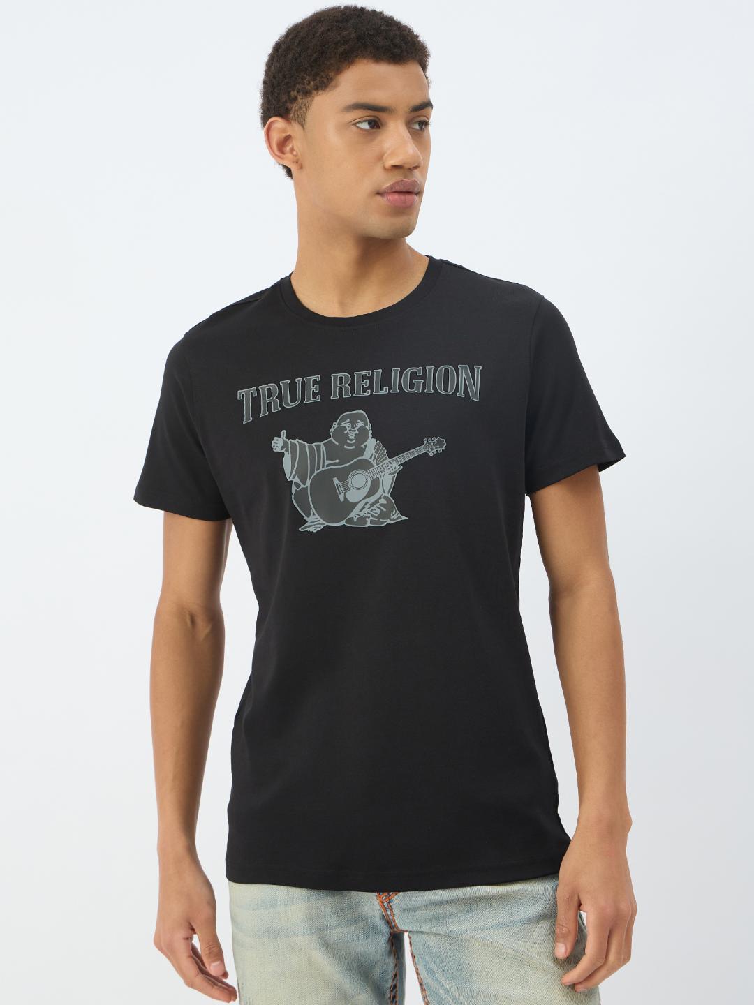 True Religion Men Black Solid Round Neck Tshirt