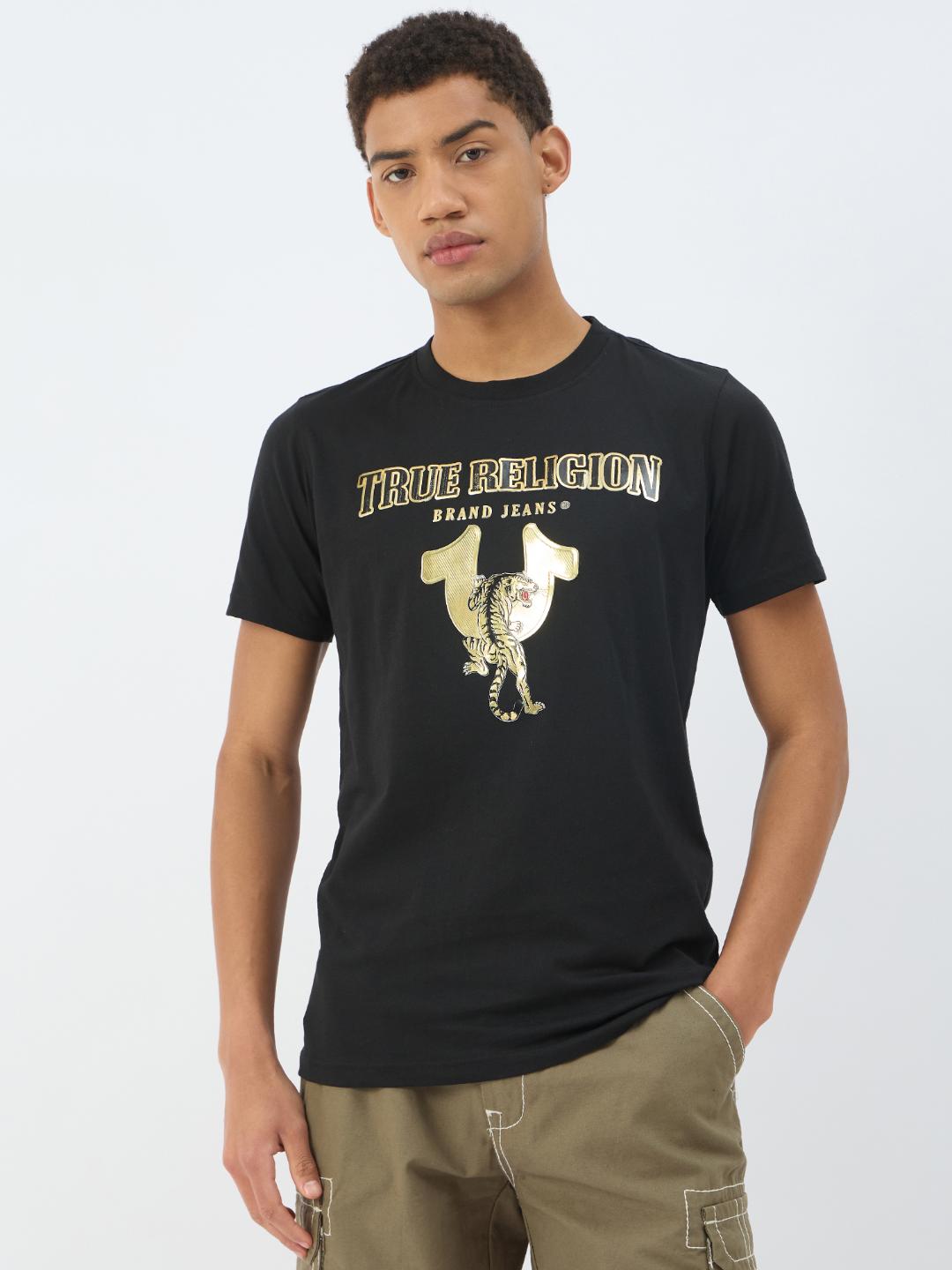 True Religion Men Black Solid Round Neck Tshirt