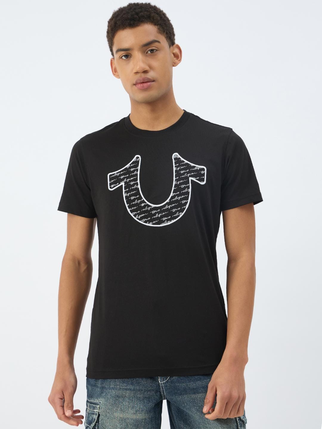 True Religion Men Black Solid Round Neck Tshirt