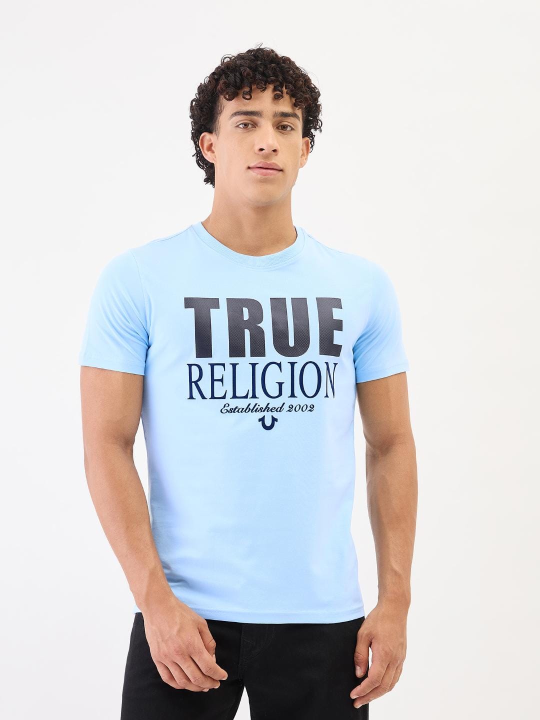 True Religion Men Blue Solid Round Neck Tshirt