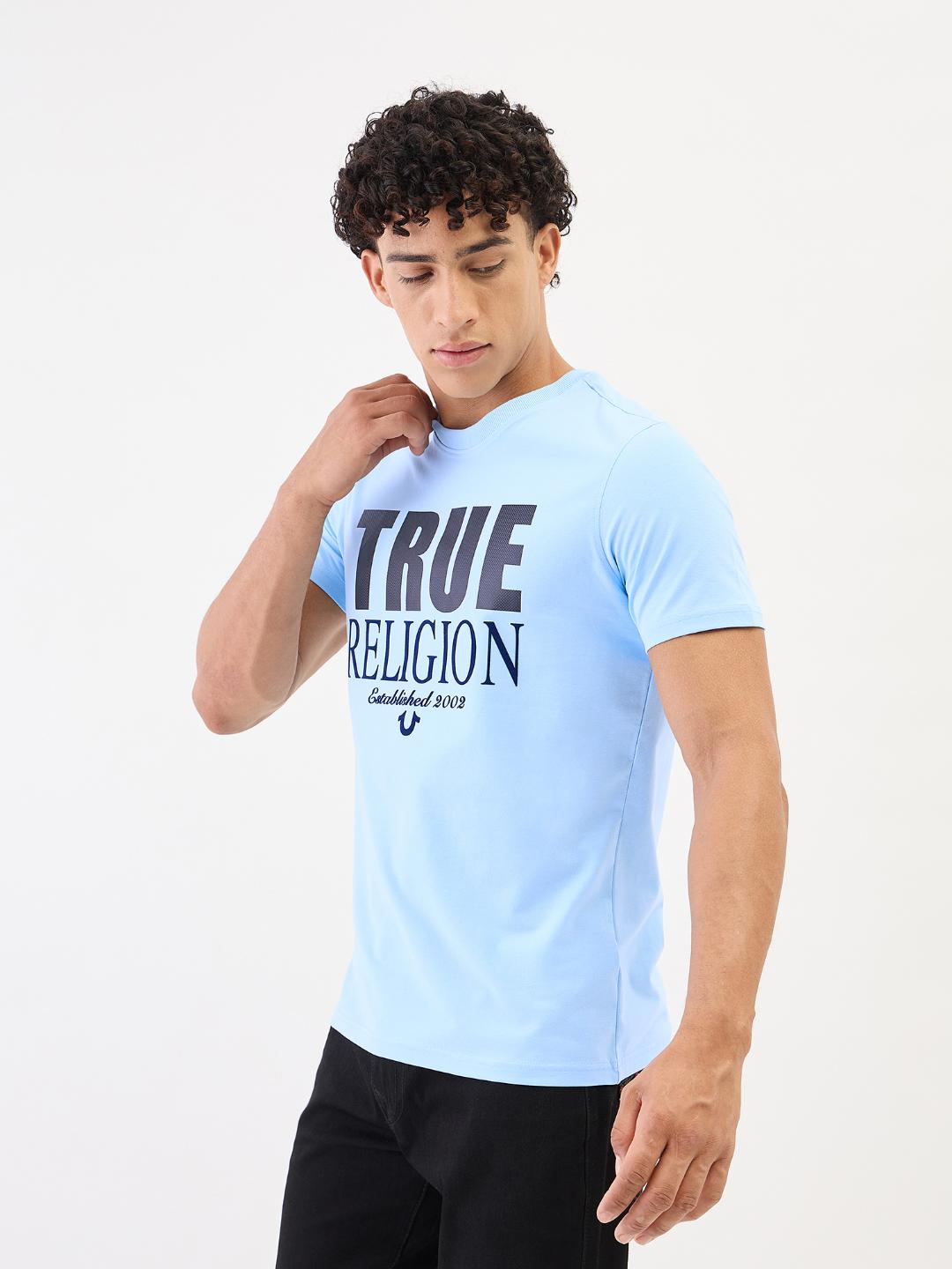 True Religion Men Blue Solid Round Neck Tshirt
