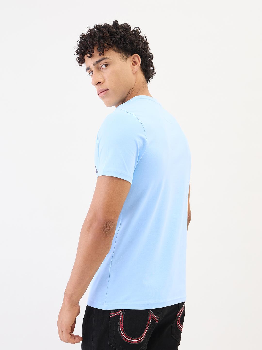 True Religion Men Blue Solid Round Neck Tshirt