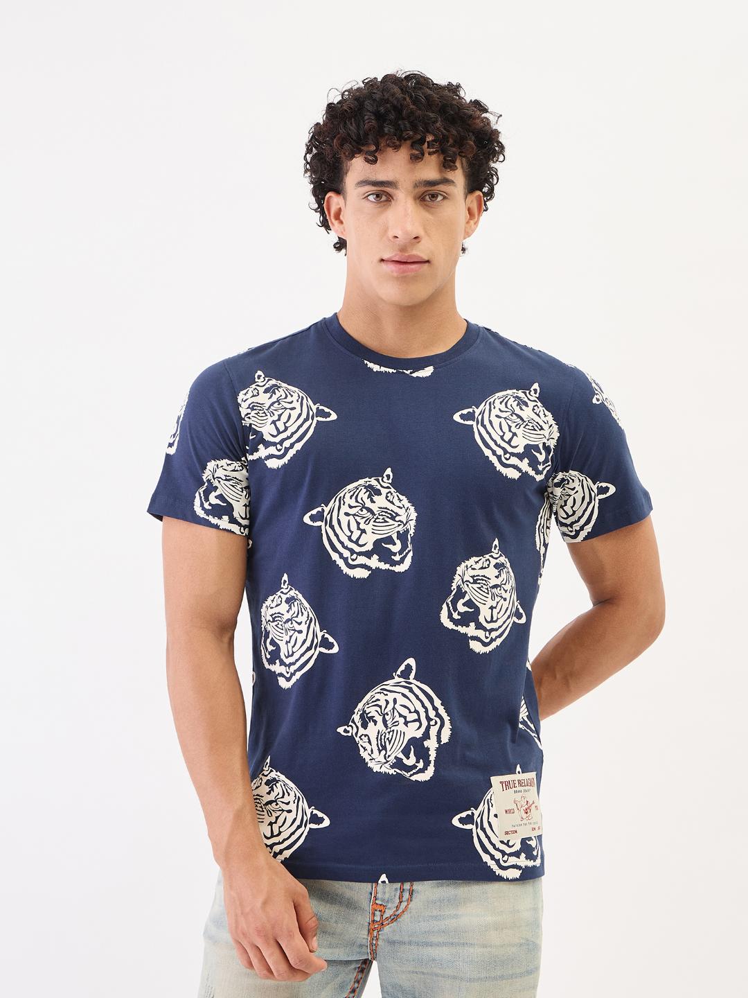True Religion Men Blue Solid Round Neck Tshirt