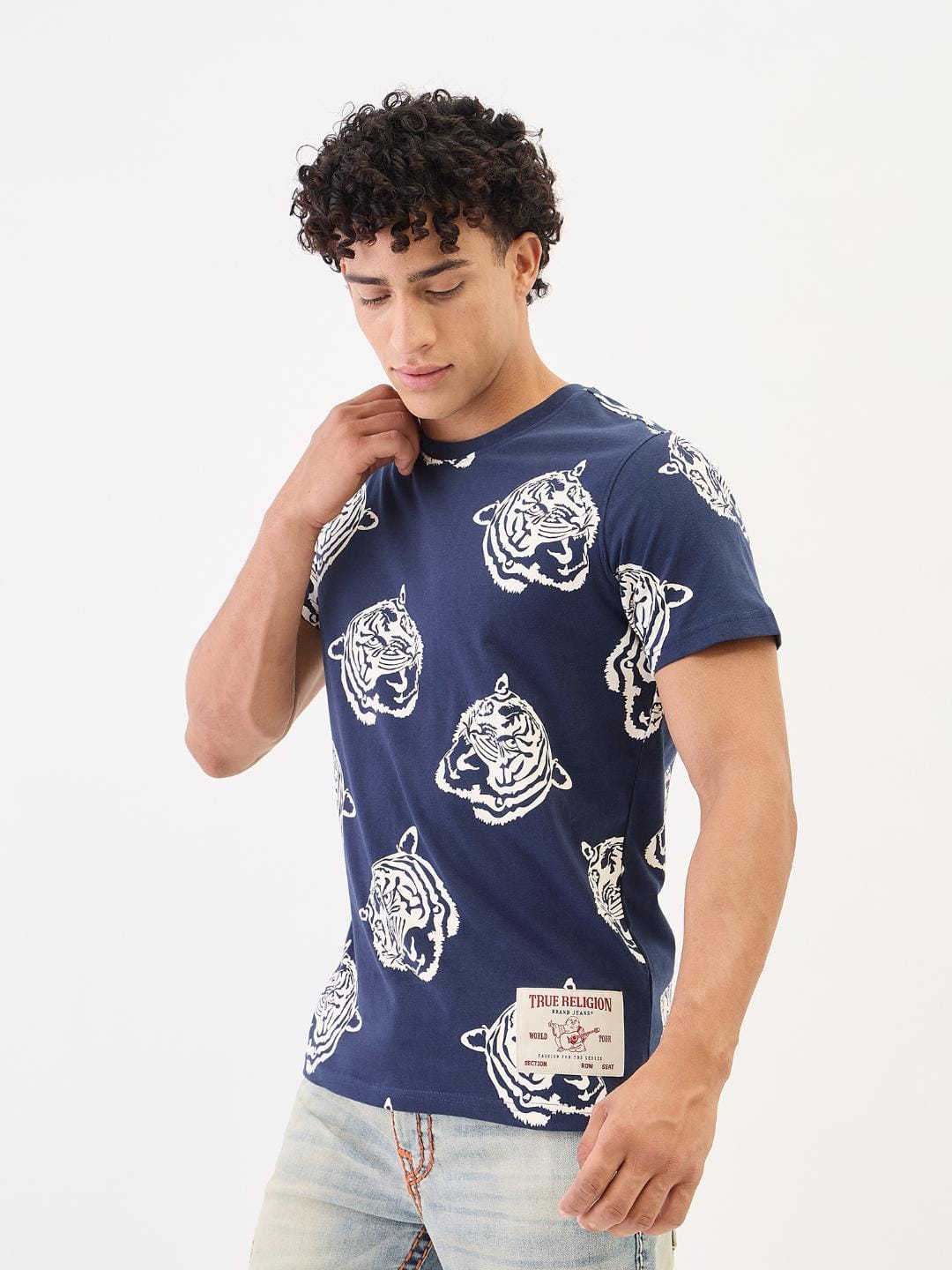 True Religion Men Blue Solid Round Neck Tshirt