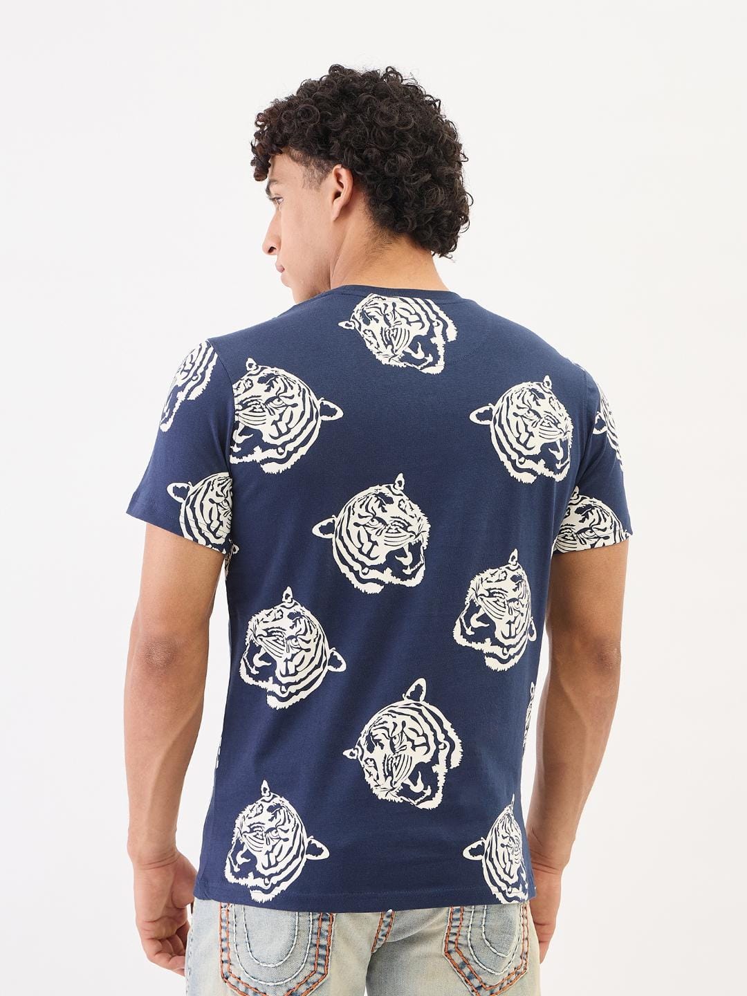 True Religion Men Blue Solid Round Neck Tshirt