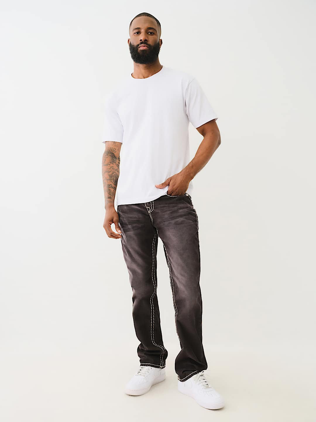 True Religion Men SUPER T Ricky Straight Fit Pure Cotton Mid Rise Jeans