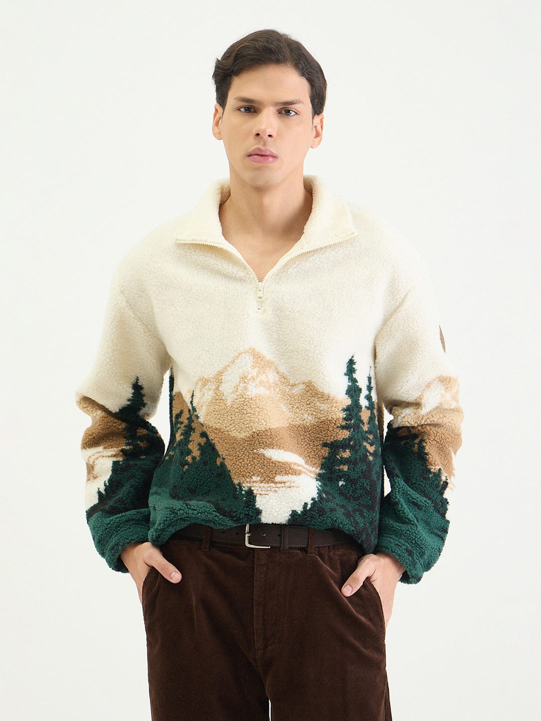 Gant Men Relaxed Multicolour Printed Jacquard Fleece Sweater