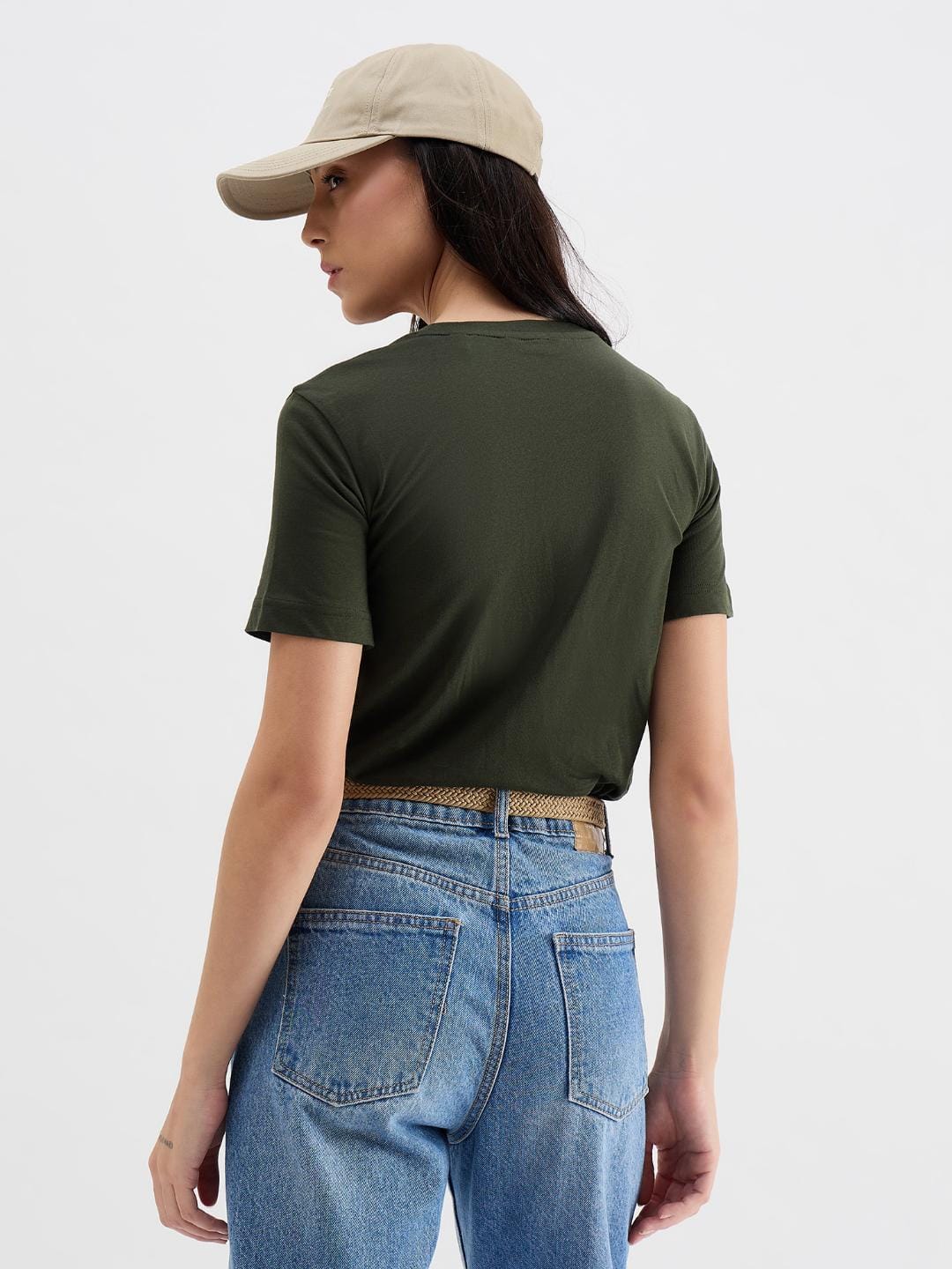 Gant Women Green Solid Crew Neck Tshirt