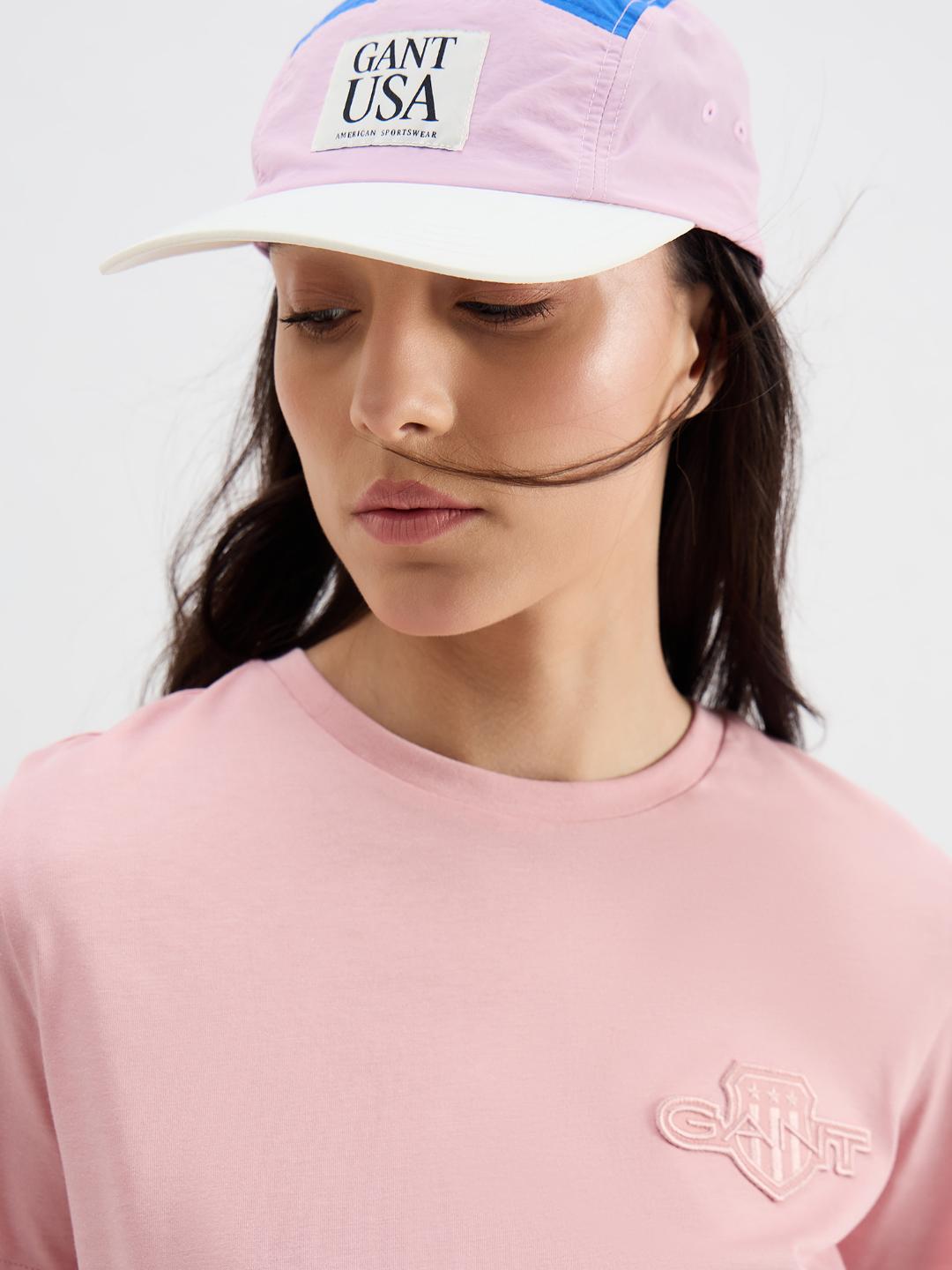 Gant Women Pink Solid Crew Neck Tshirt