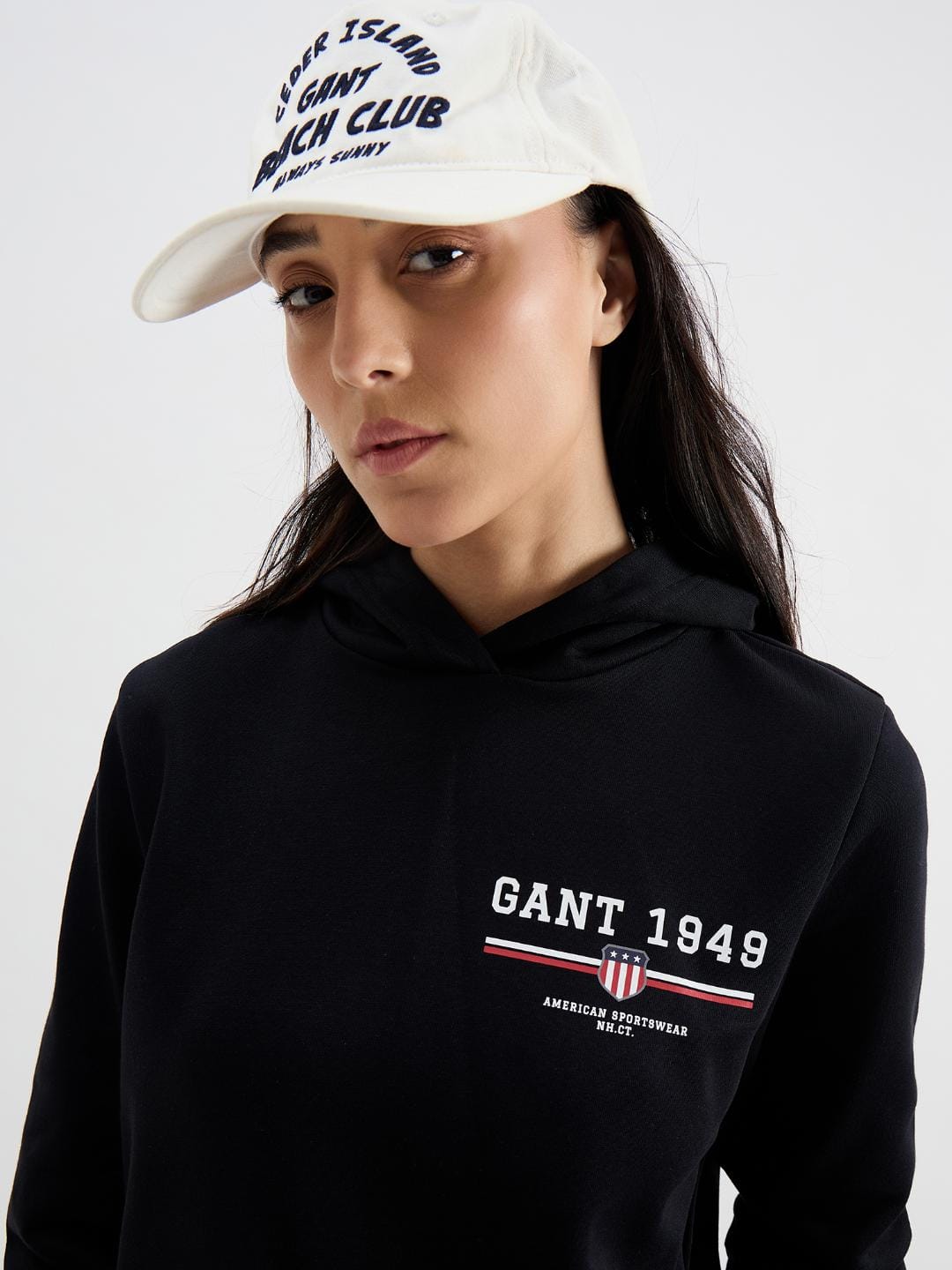 Gant Women Black Solid Hooded Sweatshirt