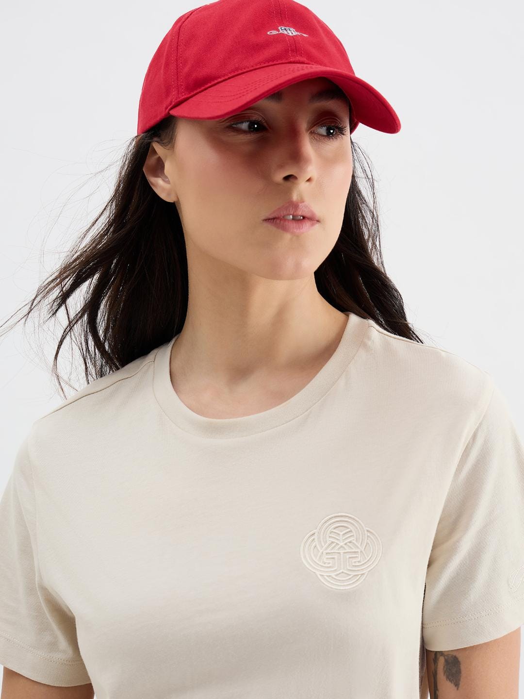 Gant Women Off White Graphic Crew Neck Tshirt