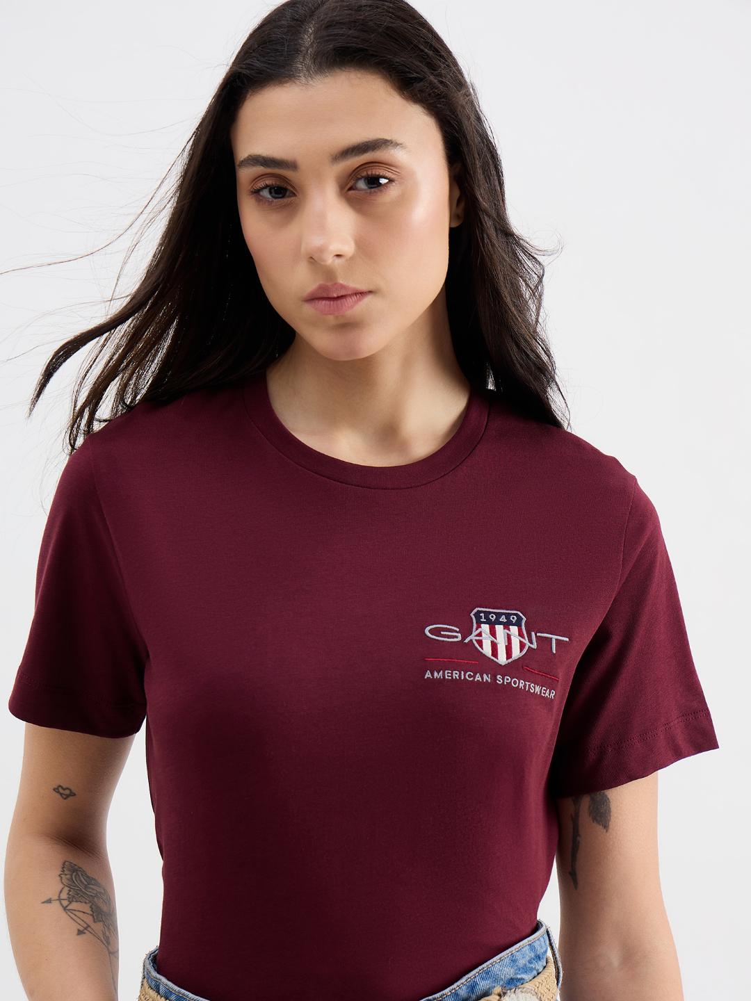 Gant Women Red Graphic Crew Neck Tshirt