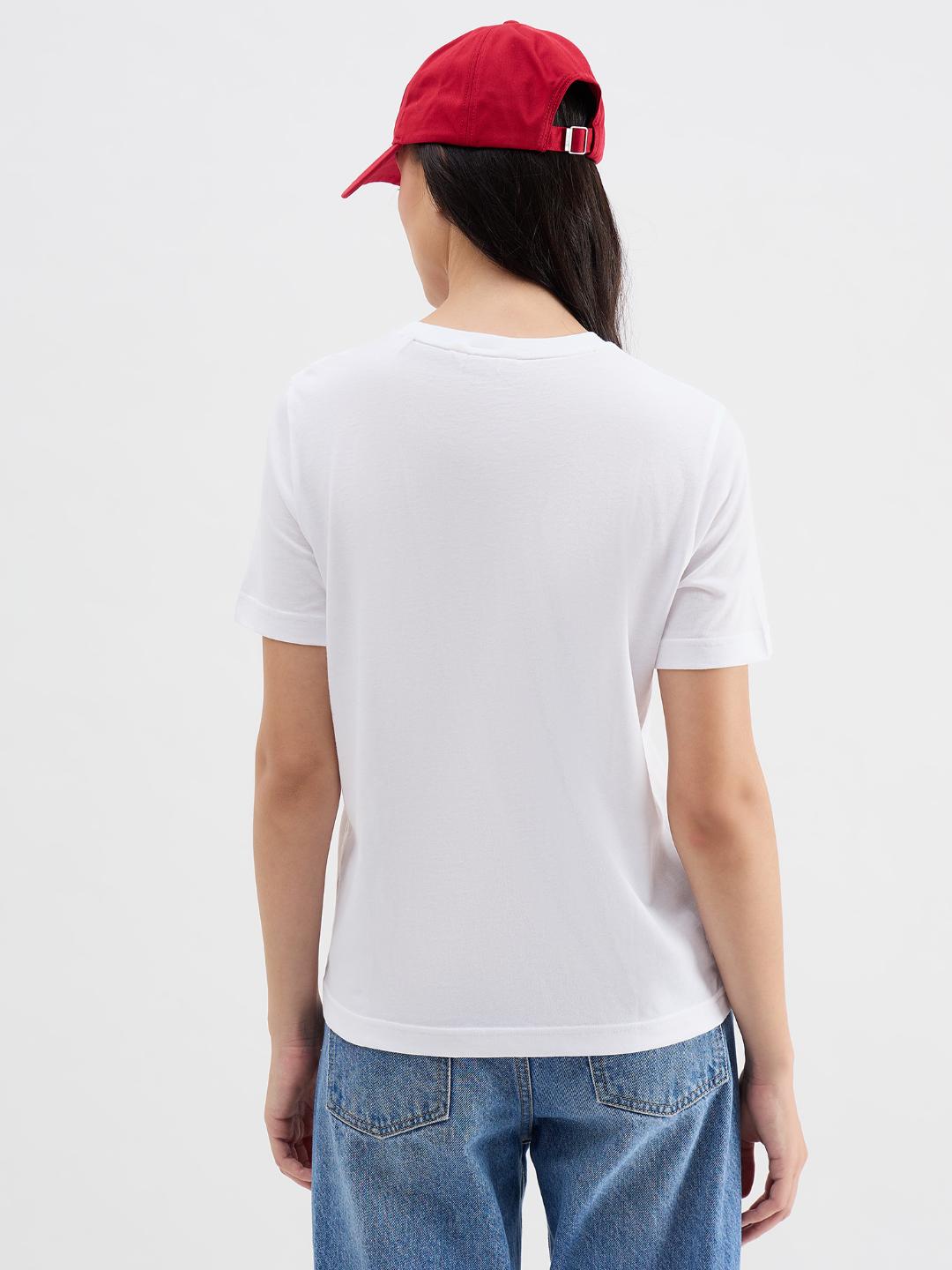 Gant Women White Solid Crew Neck Tshirt