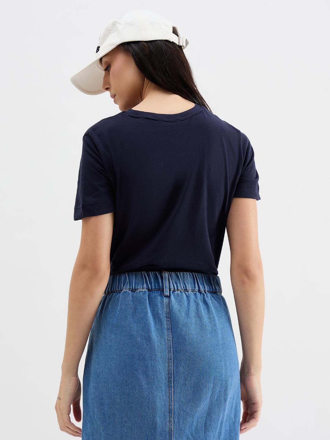 Gant Women Blue Solid Crew Neck Tshirt