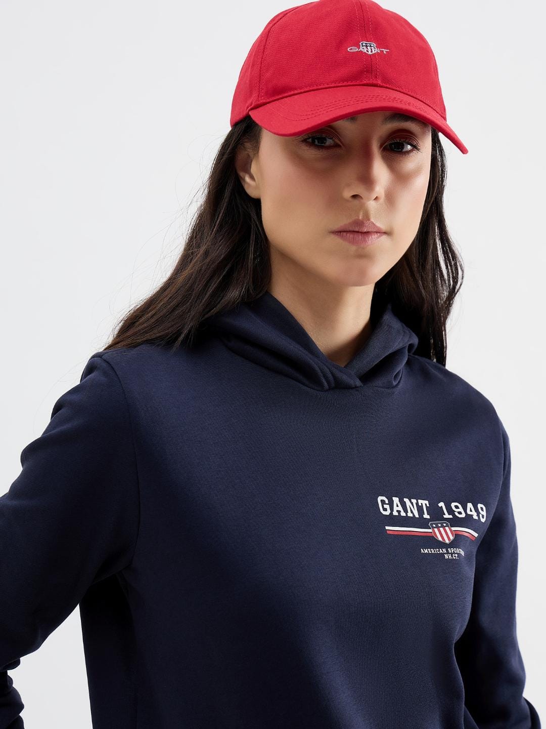 Gant Women Blue Solid Hooded Sweatshirt
