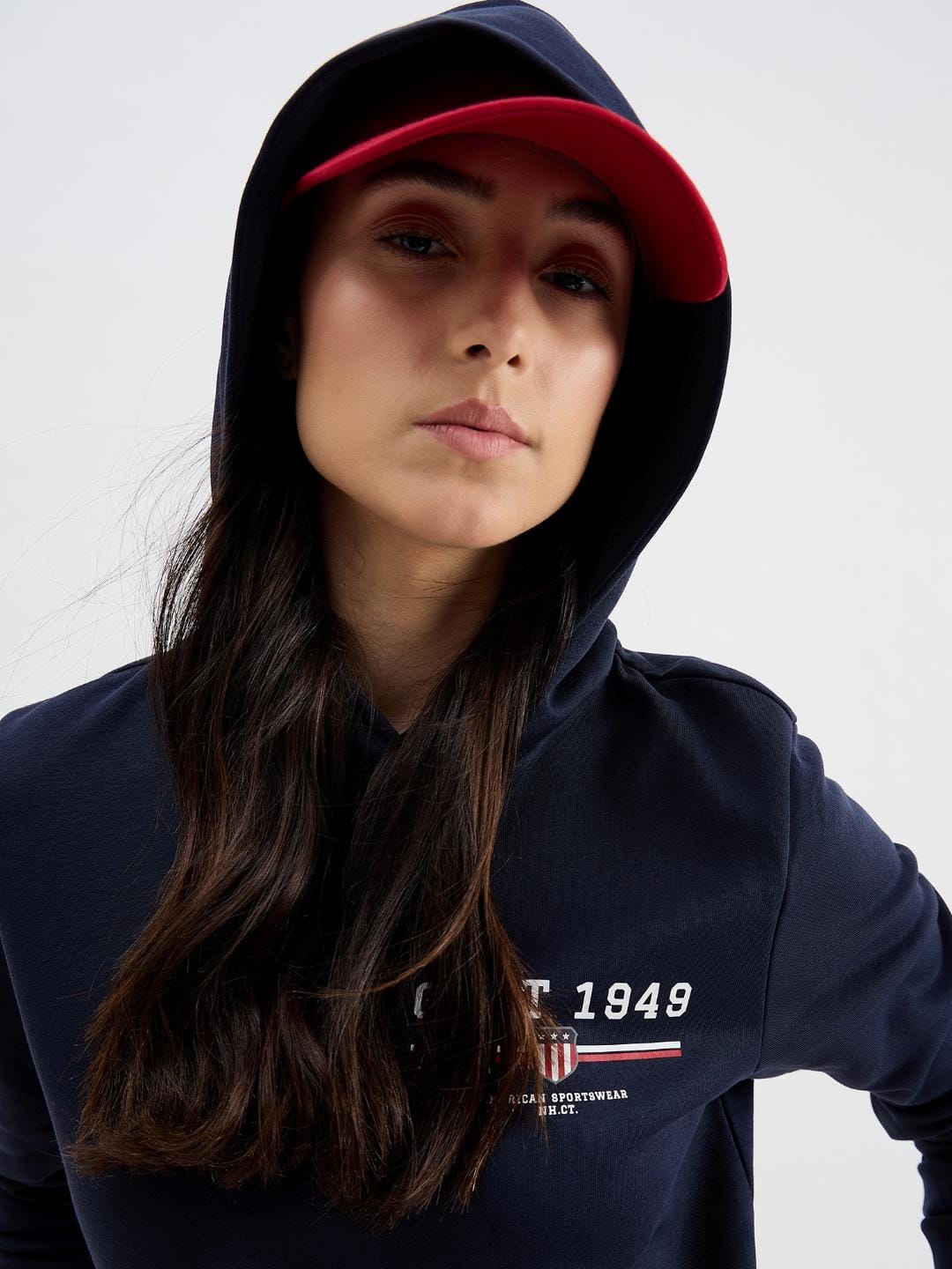 Gant Women Blue Solid Hooded Sweatshirt