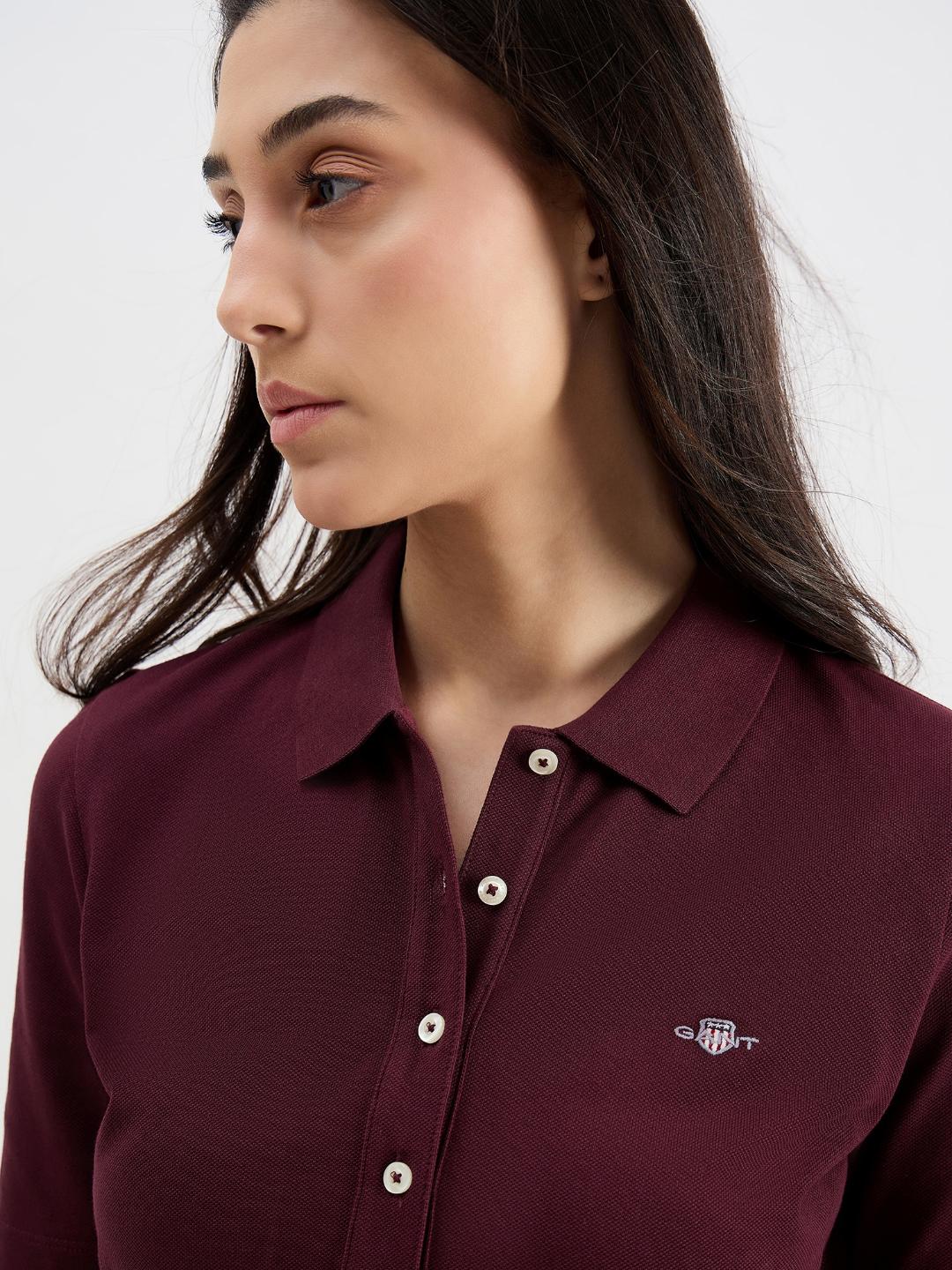 Gant Women Red Solid Polo Tshirt