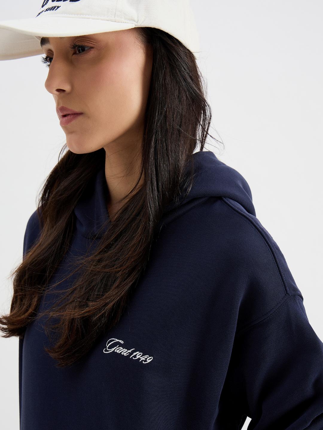 Gant Women Blue Melange Hooded Sweatshirt