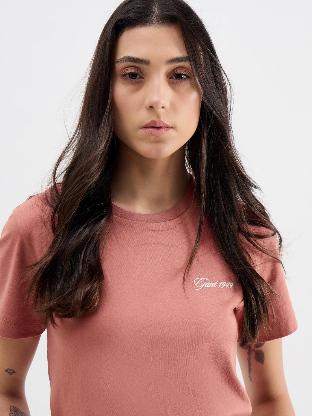 Gant Women Red Melange Crew Neck Tshirt