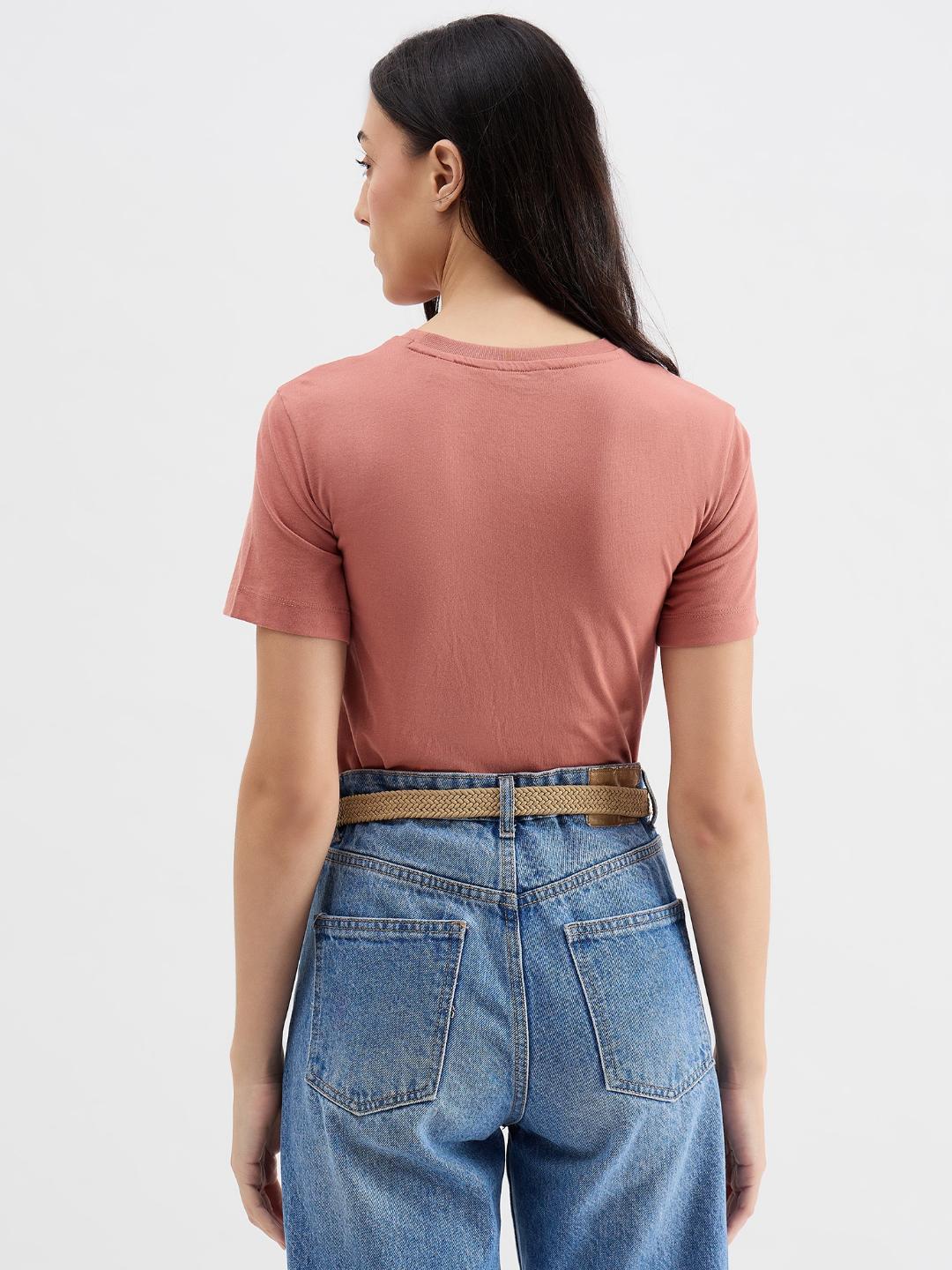 Gant Women Red Melange Crew Neck Tshirt