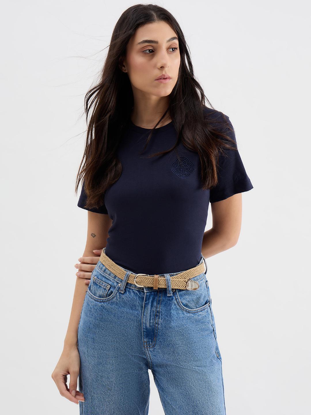 Gant Women Blue Graphic Crew Neck Tshirt