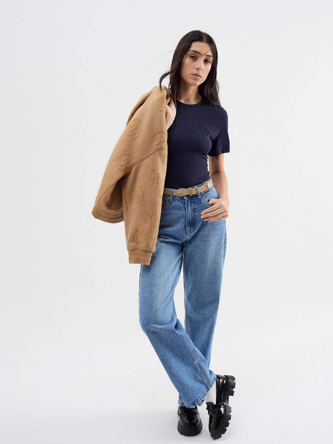 Gant Women Blue Graphic Crew Neck Tshirt