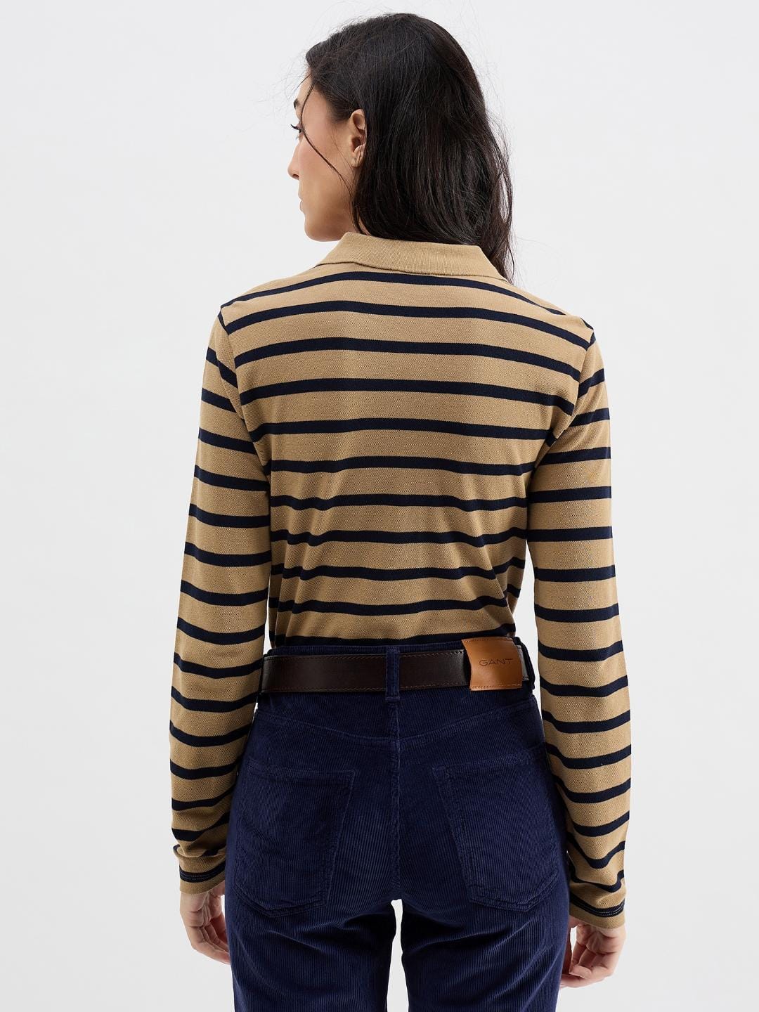 Gant Women Brown Striped Polo Tshirt