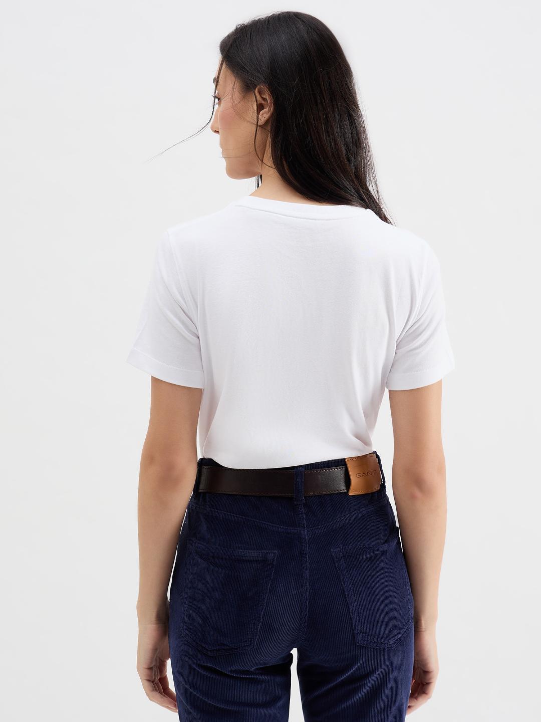 Gant Women White Melange Crew Neck Tshirt