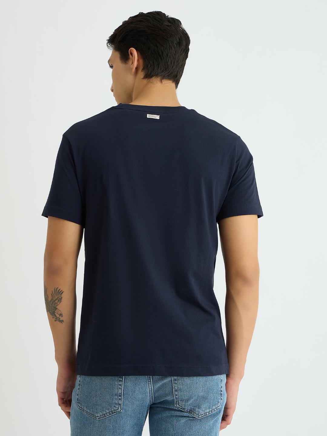 Gant Men Blue Printed Crew Neck Tshirt