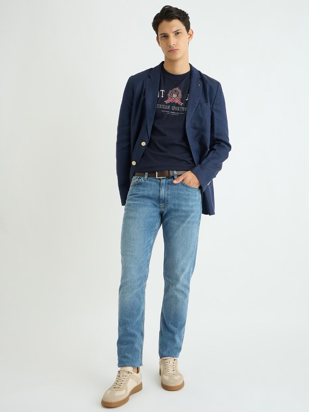 Gant Men Blue Printed Crew Neck Tshirt