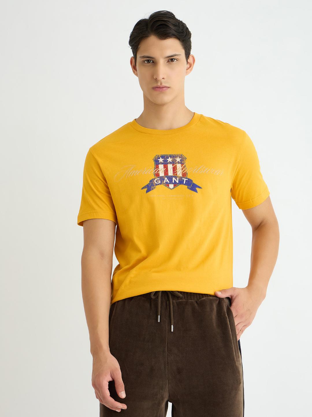 Gant Men Yollow Printed Crew Neck Tshirt