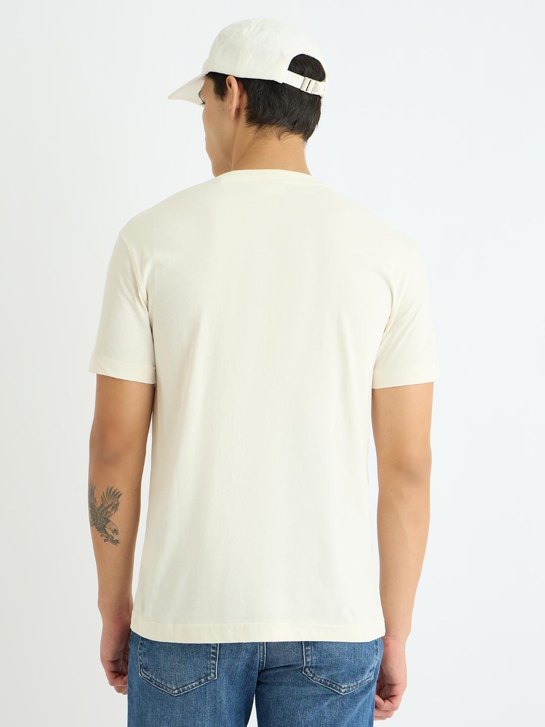 Gant Men Cream Solid Crew Neck Tshirt
