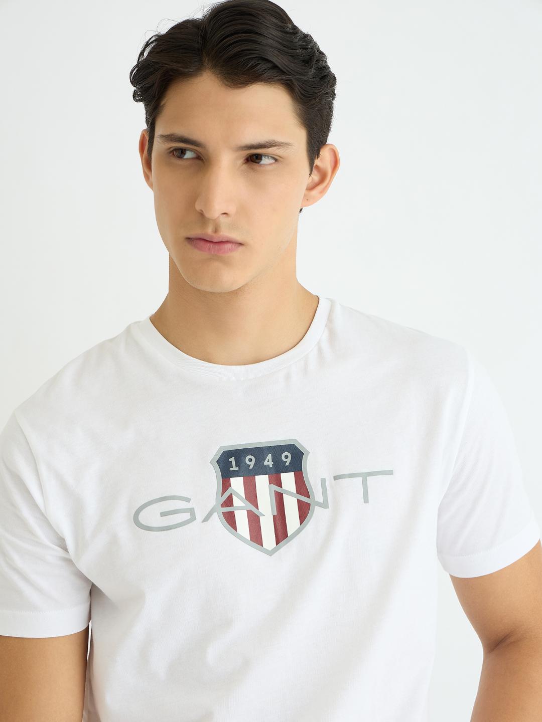 Gant Men White Printed Crew Neck Tshirt