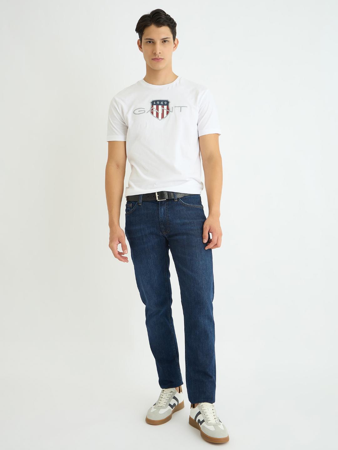 Gant Men White Printed Crew Neck Tshirt