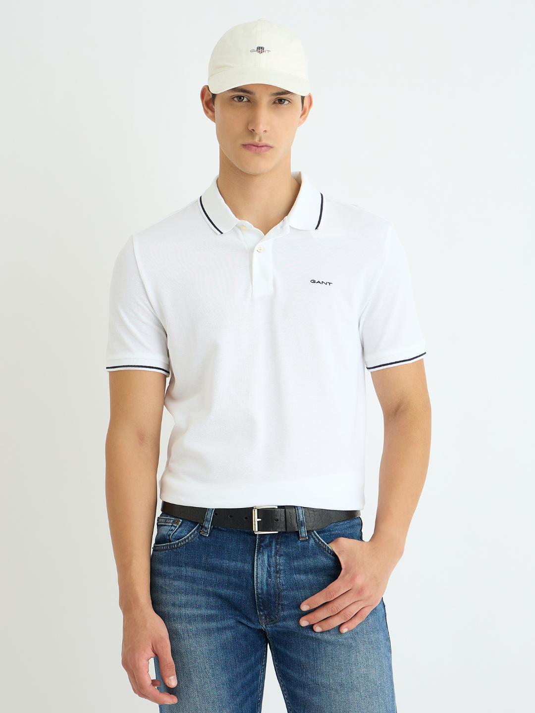 Gant Men White Solid Polo Tshirt