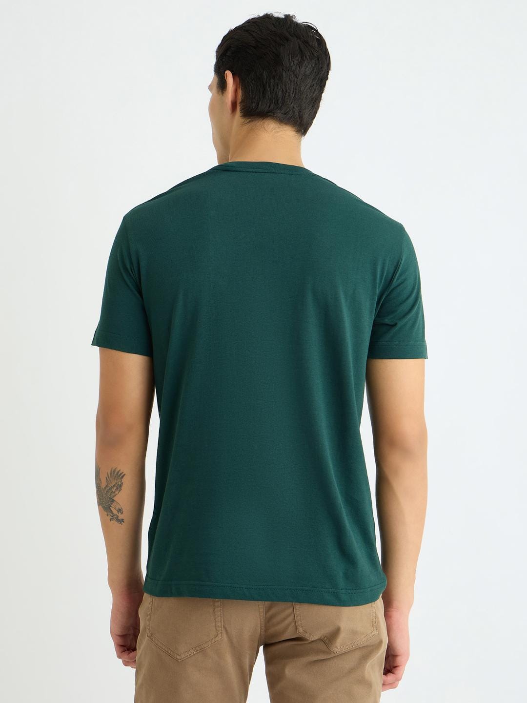 Gant Men Green Solid Crew Neck Tshirt