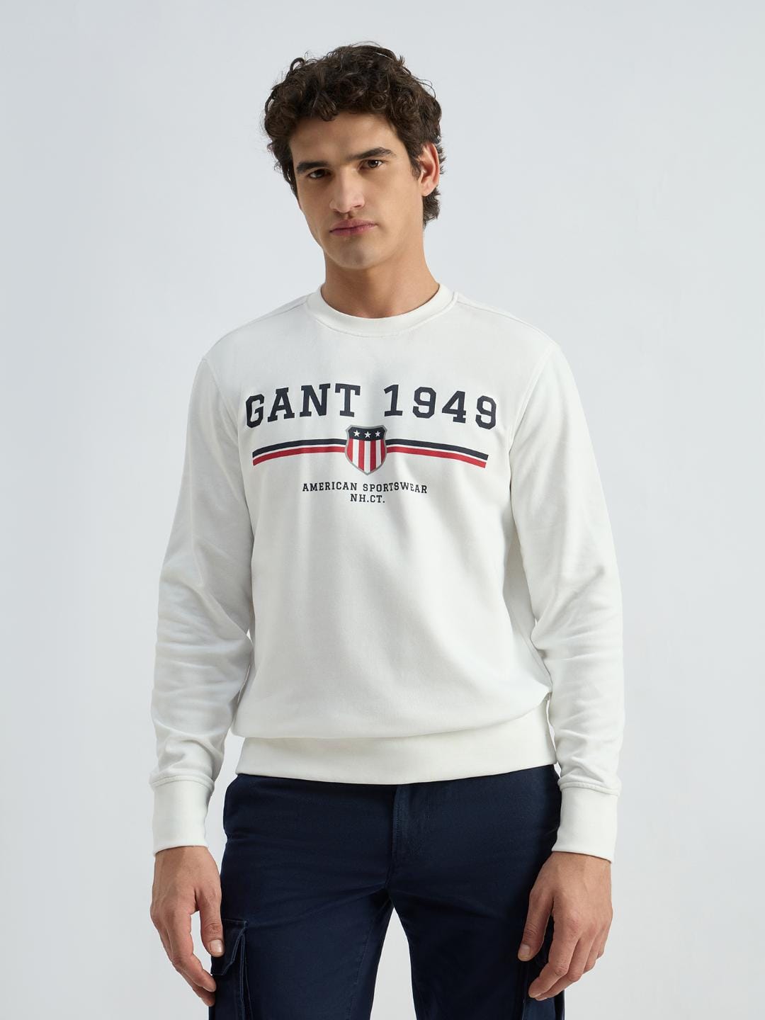 Gant Men White Printed Crew Neck Sweatshirt
