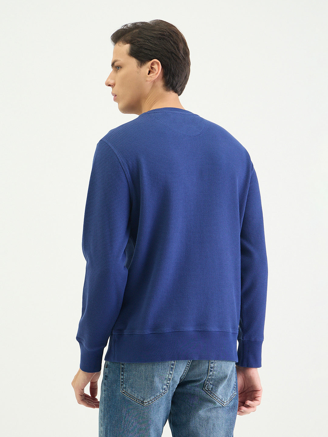 Gant Men Regular Dark Blue Textured Sweatshirt